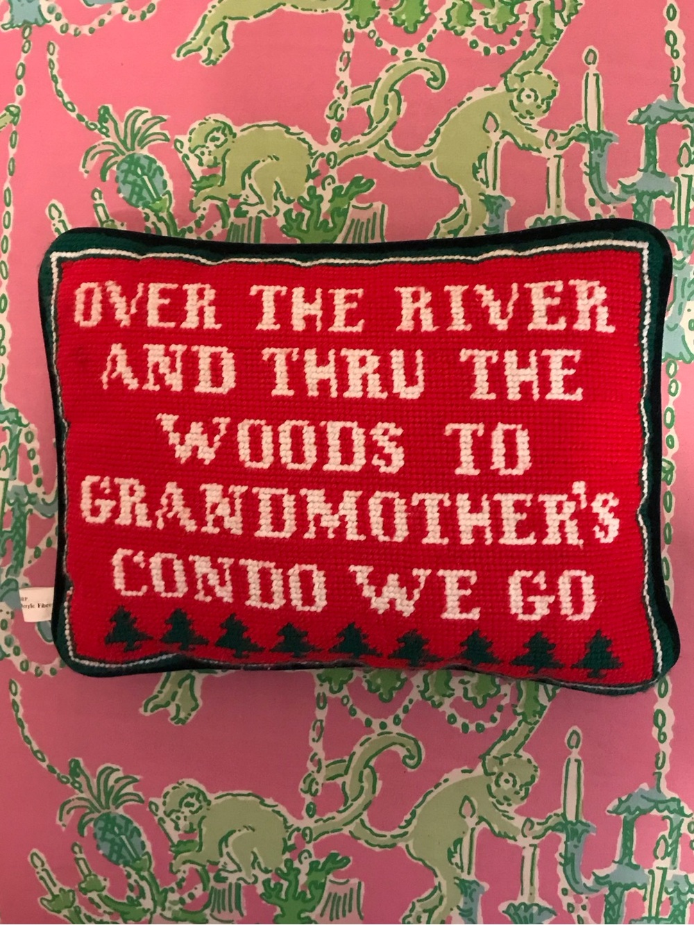 Over the river and thru the woods to grandmothers condo we go Needlepoint Pillow